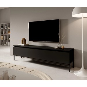 Modernes Selsey TV-Lowboard Bemmi in Schwarz, 175 cm breit, mit zwei Fächern, unter TV im Wohnzimmer.