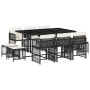 vidaXL 11-tlg. Garten-Essgruppe aus Rattan mit Kissen, schwarz. Gartenmöbel-Set mit Tisch, Stühlen und Hockern.