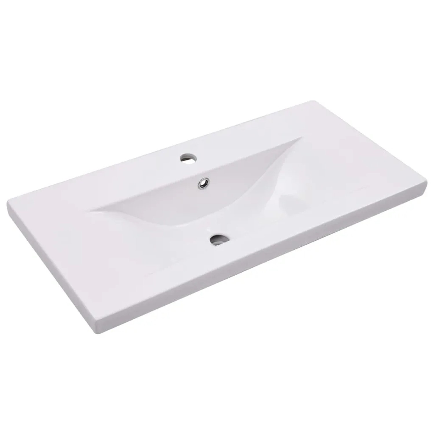 Weißes Keramik-Einbaubecken mit Hahnloch und Überlauf. Modernes Design für Waschtische.