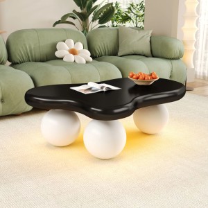 okwish Couchtisch Cloud Style mit LED-Beleuchtung Rundbein-Design Schwarz/Weiß
