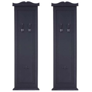 BERLINLODGE Garderobe 2er-Set 109x28x5,5cm Wandhaken Holz Dunkelgrau Lackiert