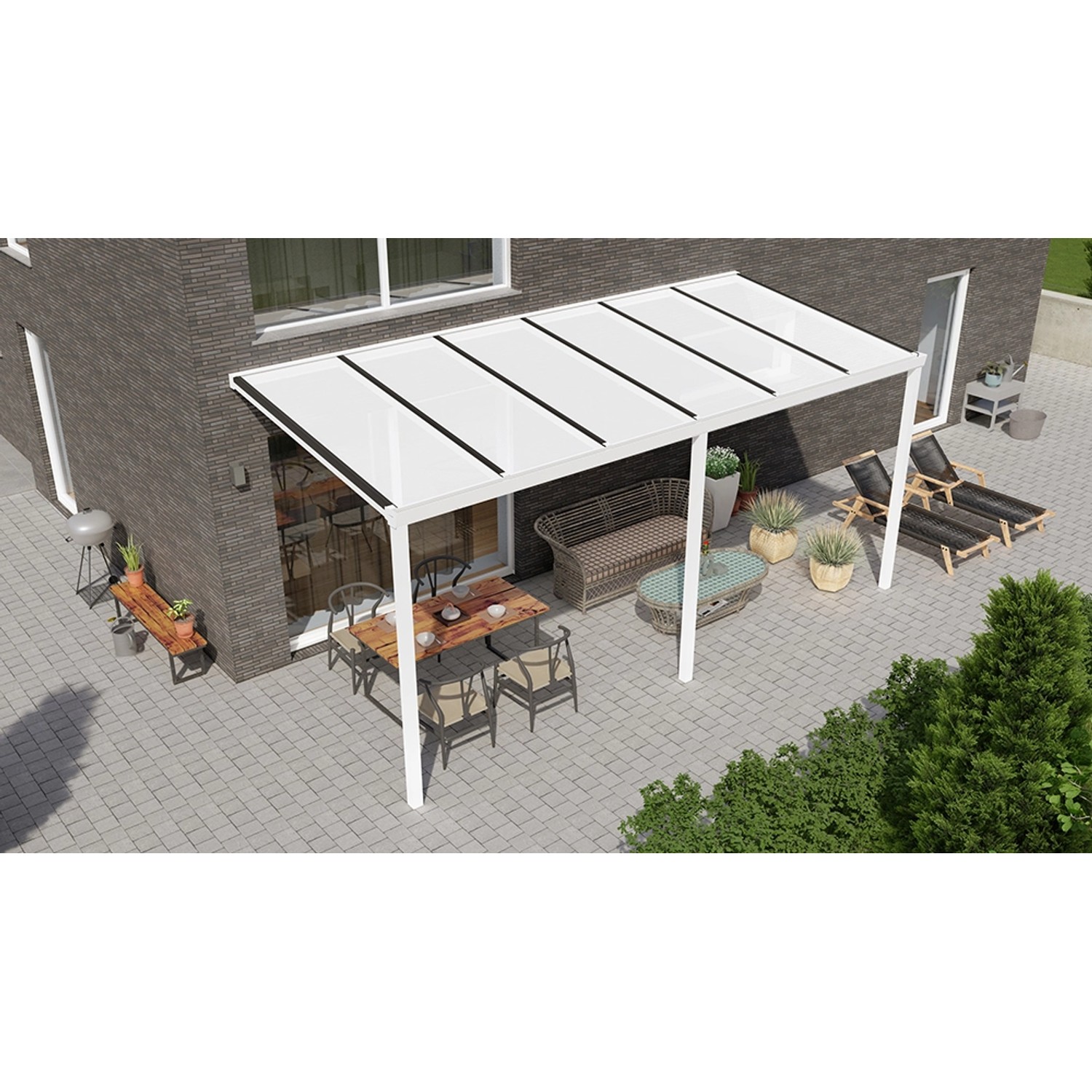 Terrassenüberdachung Basic 600 cm x 300 cm Weiß PC Opal günstig online kaufen