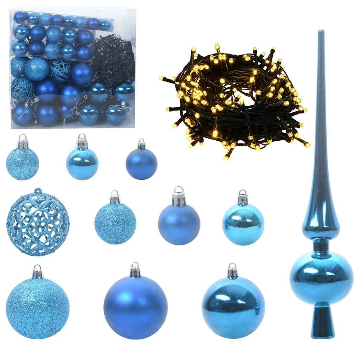 vidaXL Weihnachtskugel-Set mit 300 LEDs 120-Tlg Blau Kunststoff 42018840
