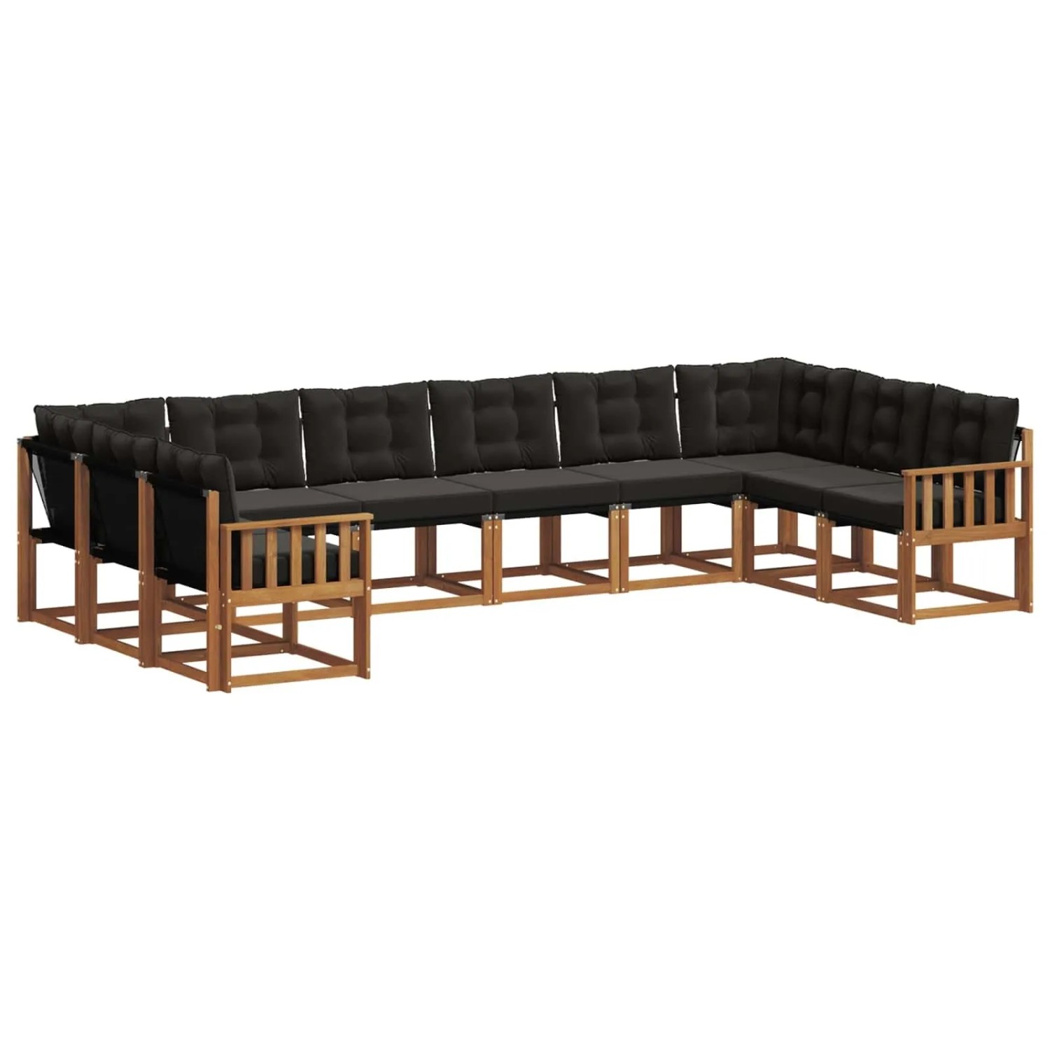 vidaXL Outdoor-Sofagarnitur mit Kissen 10-Tlg Natur und Schwarz 3369095