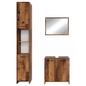 Vicco Badmöbel-Set Kiko Eiche Rustikal, 3-teilig: Hochschrank, Waschbeckenunterschrank und Spiegel.