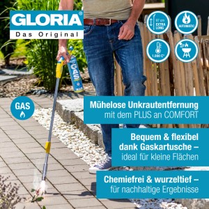 Gloria Thermoflamm bio Comfort Plus Unkrautbrenner mit Gaskartusche im Einsatz.