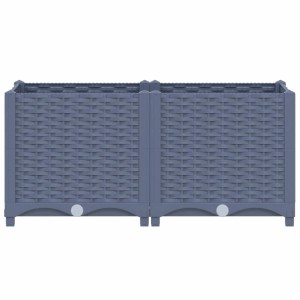 Dunkelgraues vidaXL Hochbeet (80x40x38 cm) aus Polypropylen mit Rattan-Optik.