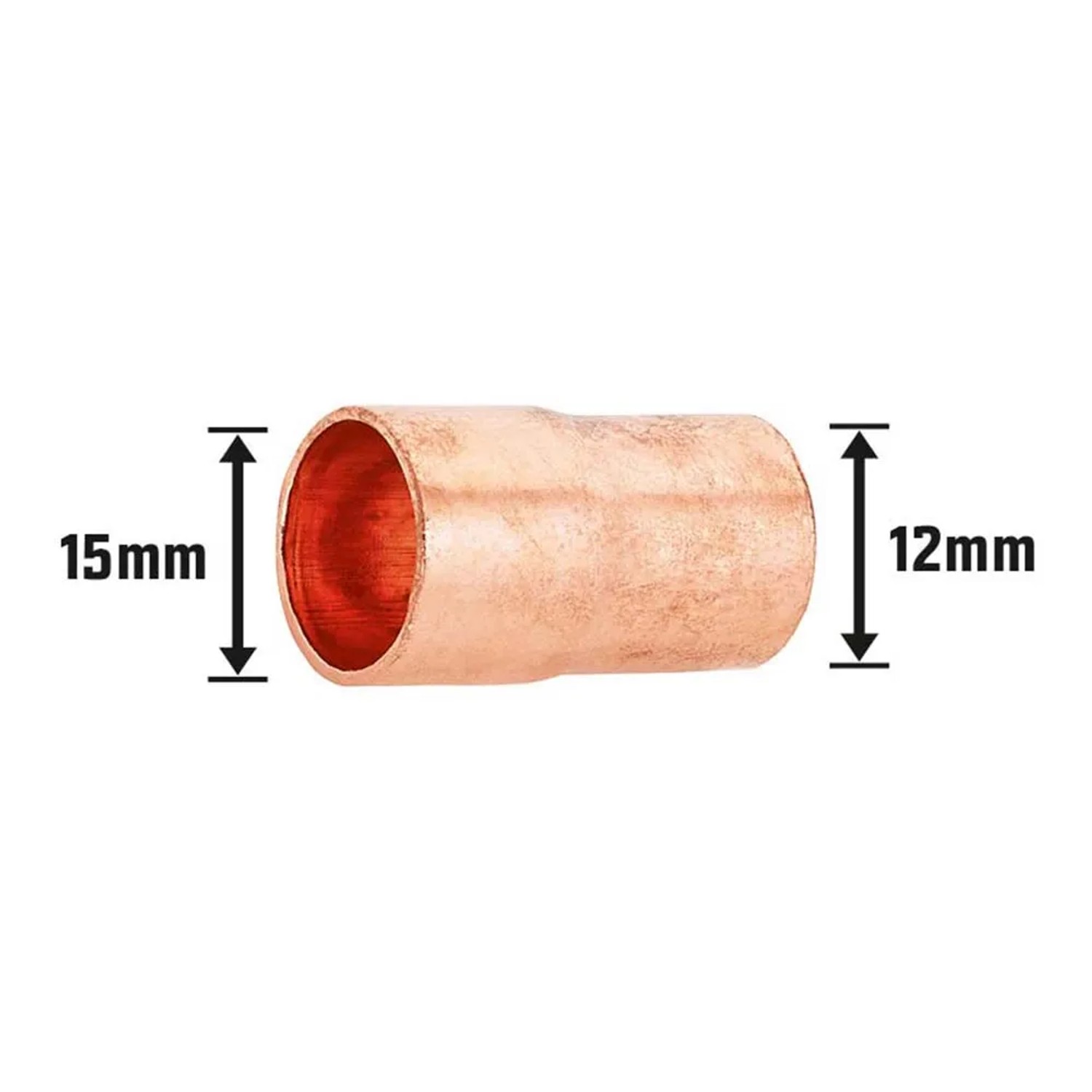 Löt-Absatznippel aus Kupfer, Durchmesser 15 mm auf 12 mm für Kupferrohr-Verbindungen.