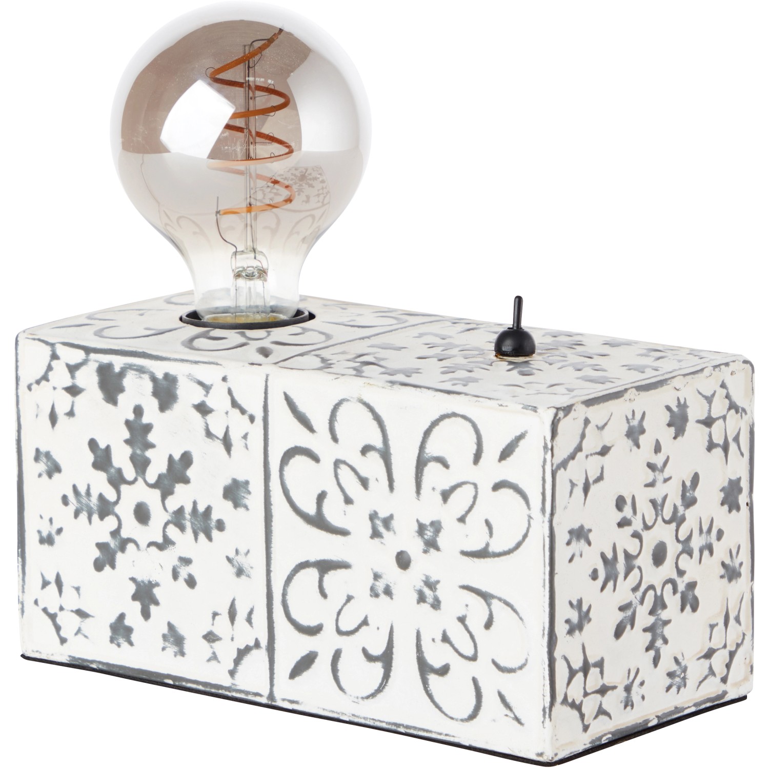 Brilliant Tischlampe Vagos, schwarz-weiß, 10x20cm. Leselampe im Vintage Design mit E27 Fassung.