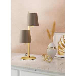 Eglo Tischleuchte Almeida 2-flammig in Cappuccino/Messing, Design-Tischlampe für Wohnzimmer.