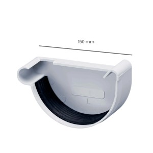 Grauer Inefa Rinnenboden Links, PVC NW 150, halbrund, mit schwarzer Gummidichtung.