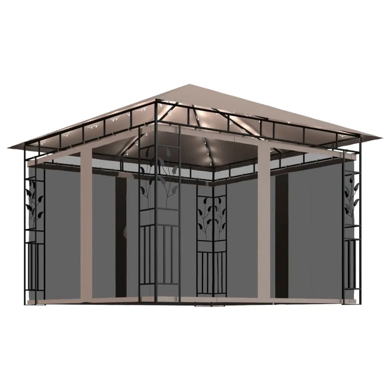 vidaXL Pavillon mit Moskitonetz & LED-Lichterkette 3x3x2,73 m Taupe 3070318