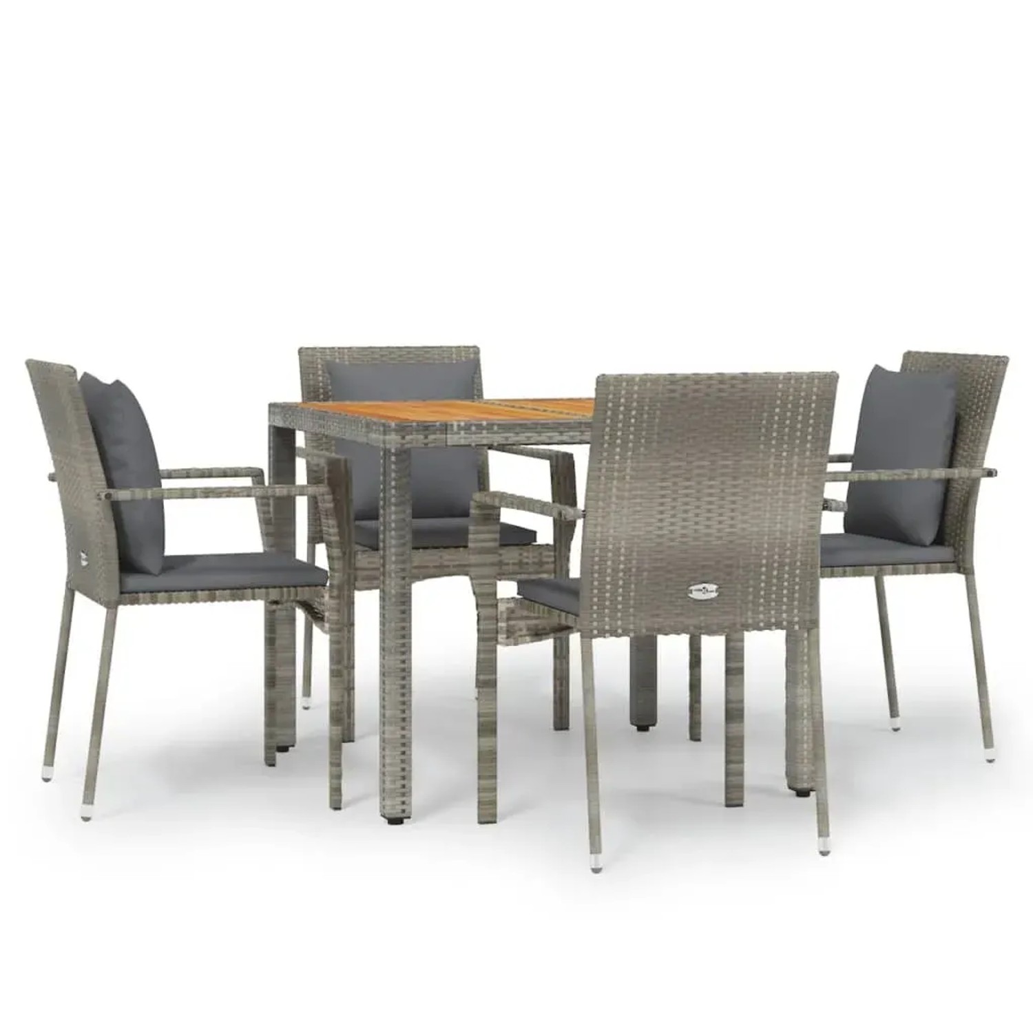 vidaXL 5-Tlg Garten-Essgruppe mit Kissen Grau Poly Rattan 3184970