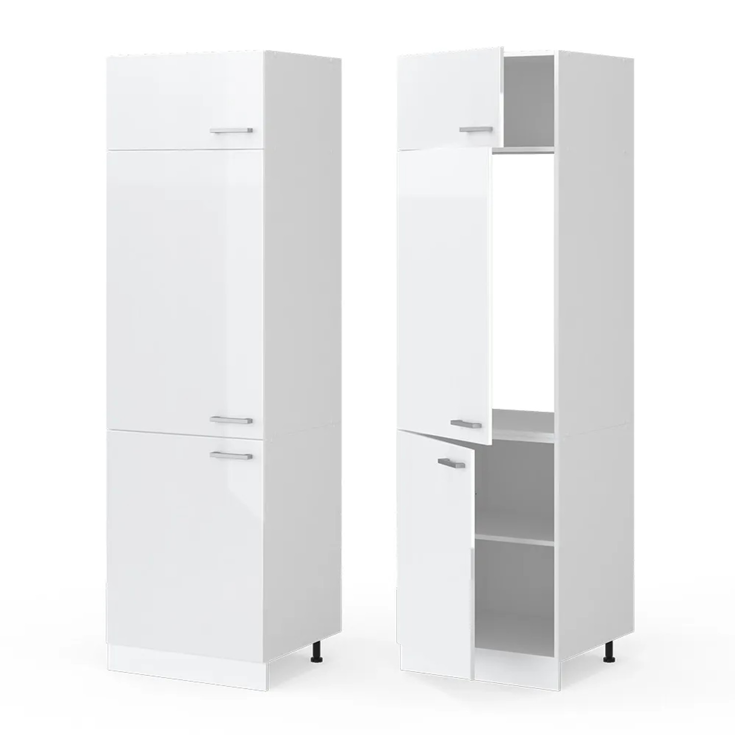 Vicco Kühlumbauschrank R-Line, Hochschrank Küche, Weiß Hochglanz/Weiß, 60 cm