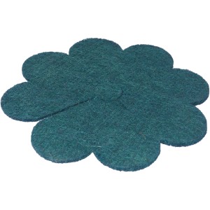 Grüne Mulchscheibe in Blumenform, 42x43cm, aus Kokosfaser, für Garten und Pflanzenschutz.