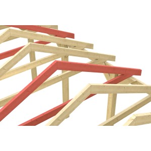 Skan Holz Schneelasterhöhung für Carport Sauerland, Nussbaum, Detailansicht der Holzkonstruktion.