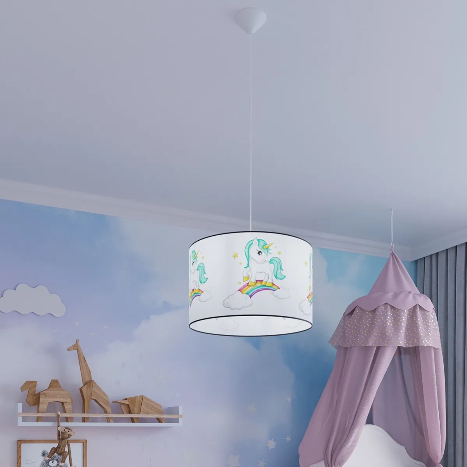 Sollux Lighting Hängeleuchte Unicorn 30: Kinderlampe mit Einhorn und Regenbogen für eine zauberhafte Atmosphäre.