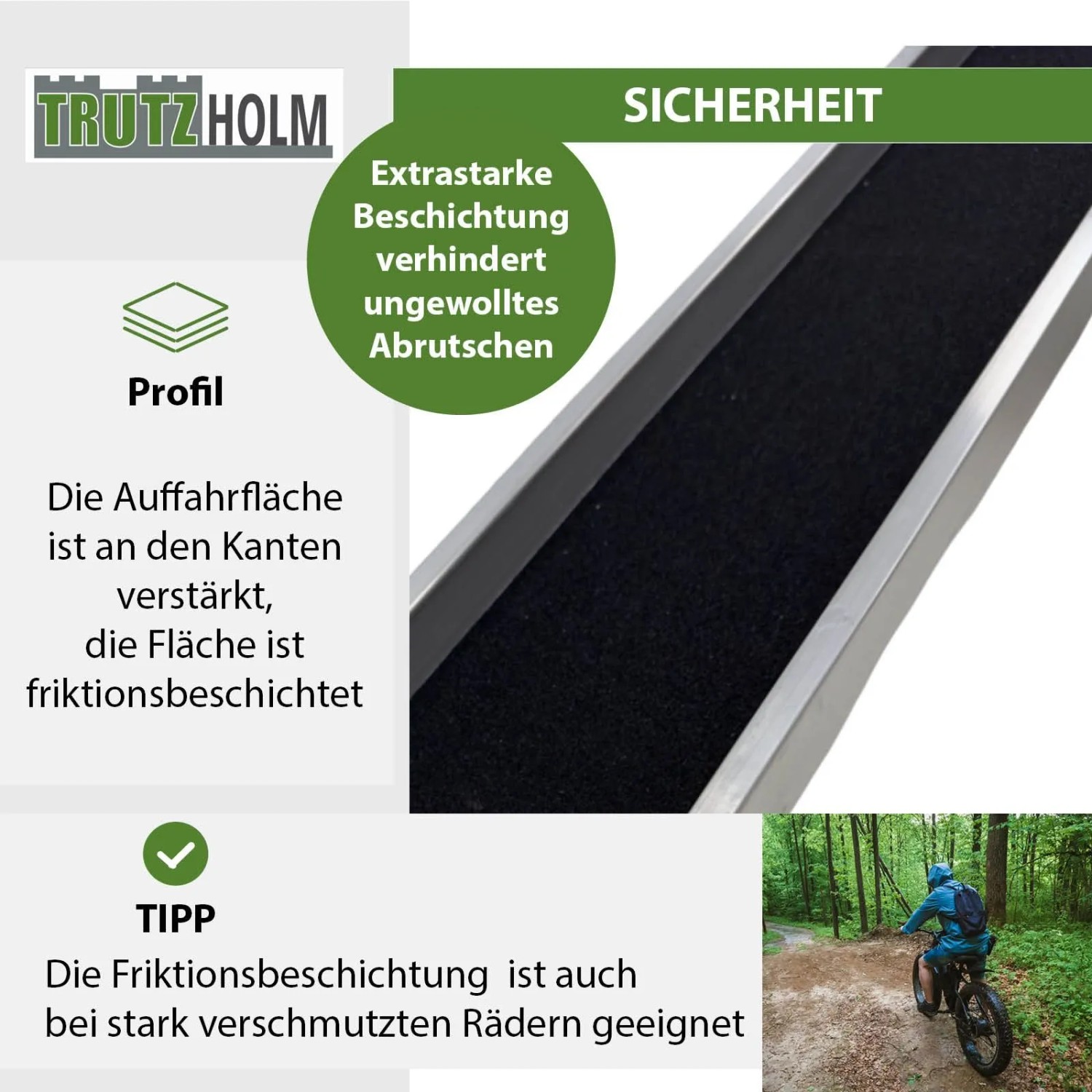 TRUTZHOLM Auffahrschiene, 183 cm, Alu, für E-Bikes & Mofas. Zubehör für Autoanhänger.