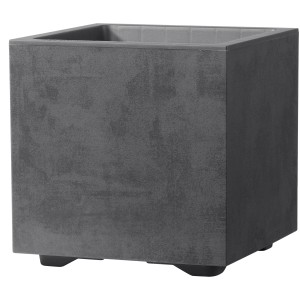 Quadratischer, anthrazitfarbener Deroma Pflanzkübel Cubo Millennium, 25x25x25 cm, in Natursteinoptik.