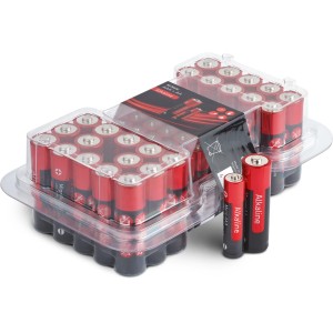 50er-Pack Alkaline Batterien AAA und AA, ideal für Geräte mit konstantem Strombedarf.