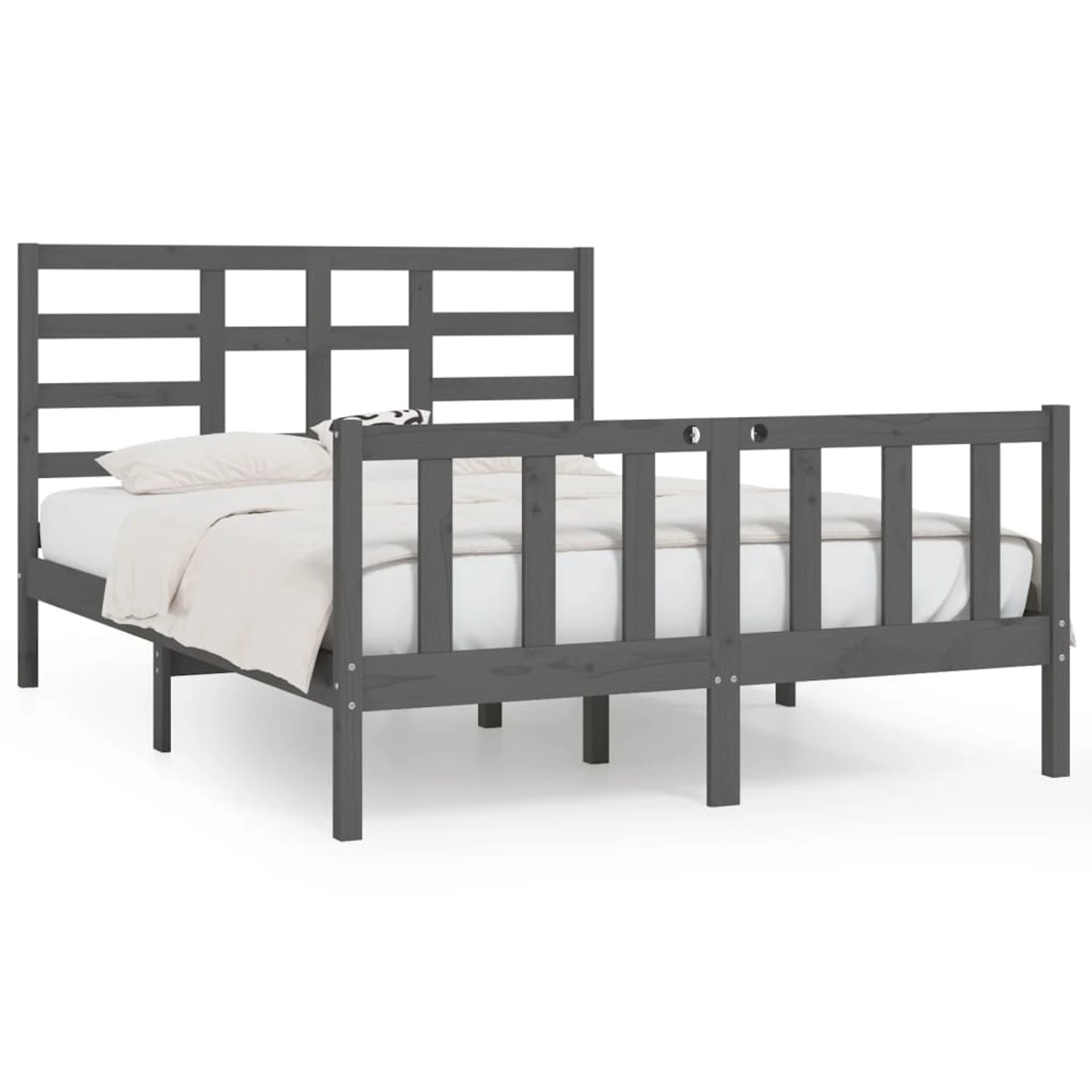 vidaXL Bettgestell Massivholzbett Grau 150x200 cm 5FT King Size Bett Bettge günstig online kaufen