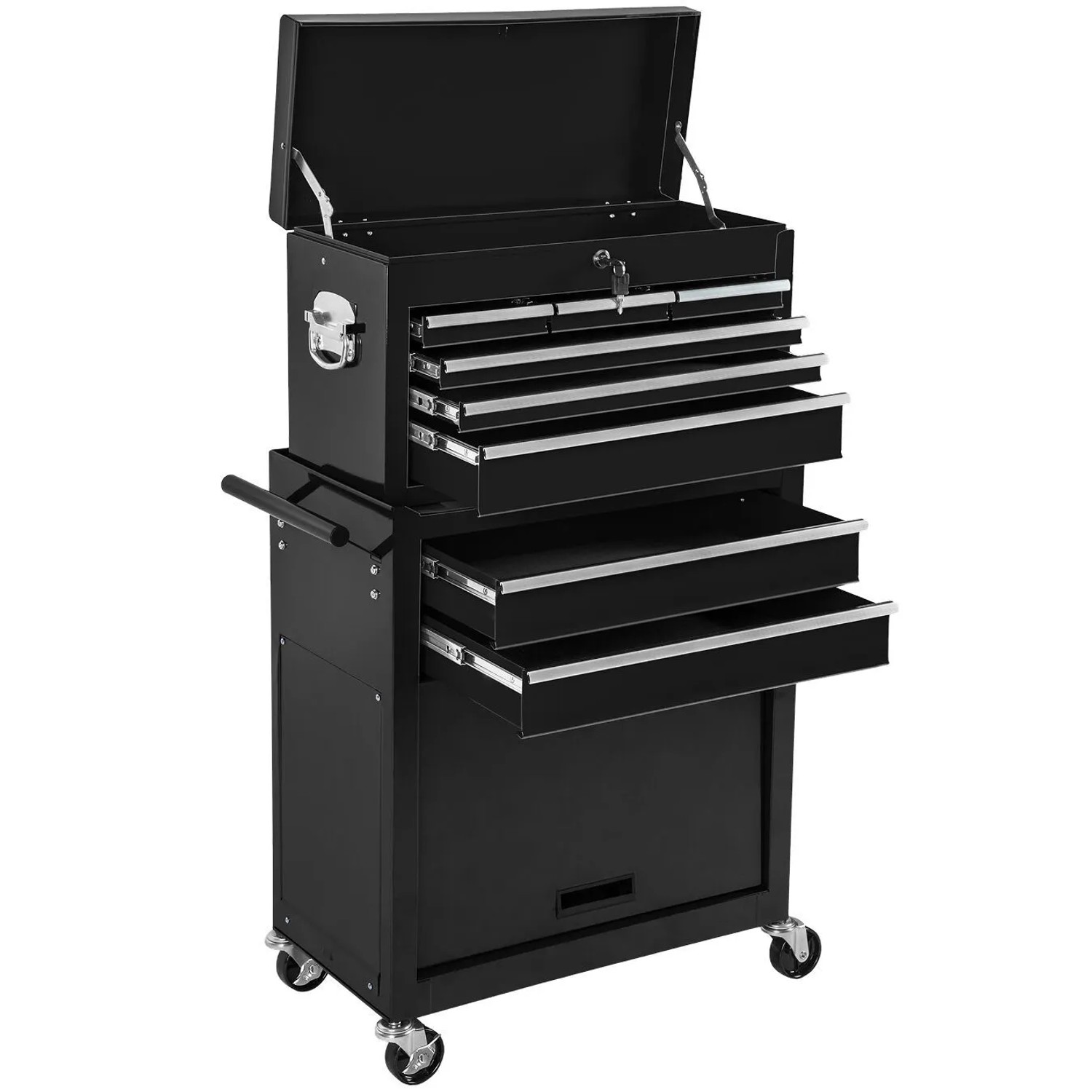 Tectake Werkzeugwagen  8 Kugelgelagerte Schubladen Mit Antirutschmatten Belastbarkeit 150 kg  69 x 33 x 110 cm Schwarz