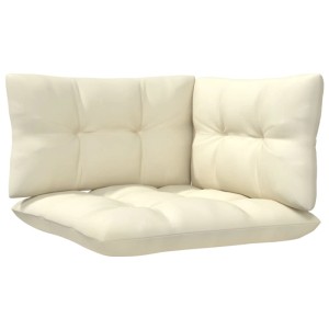 Cremefarbene Kissen für vidaXL Garten-Lounge-Set aus Kiefernholz, bestehend aus Sitz- und Rückenkissen.