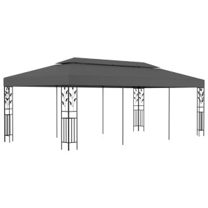 Anthrazitfarbener vidaXL Pavillon 3x6 m mit floralen Details für Garten & Terrasse.
