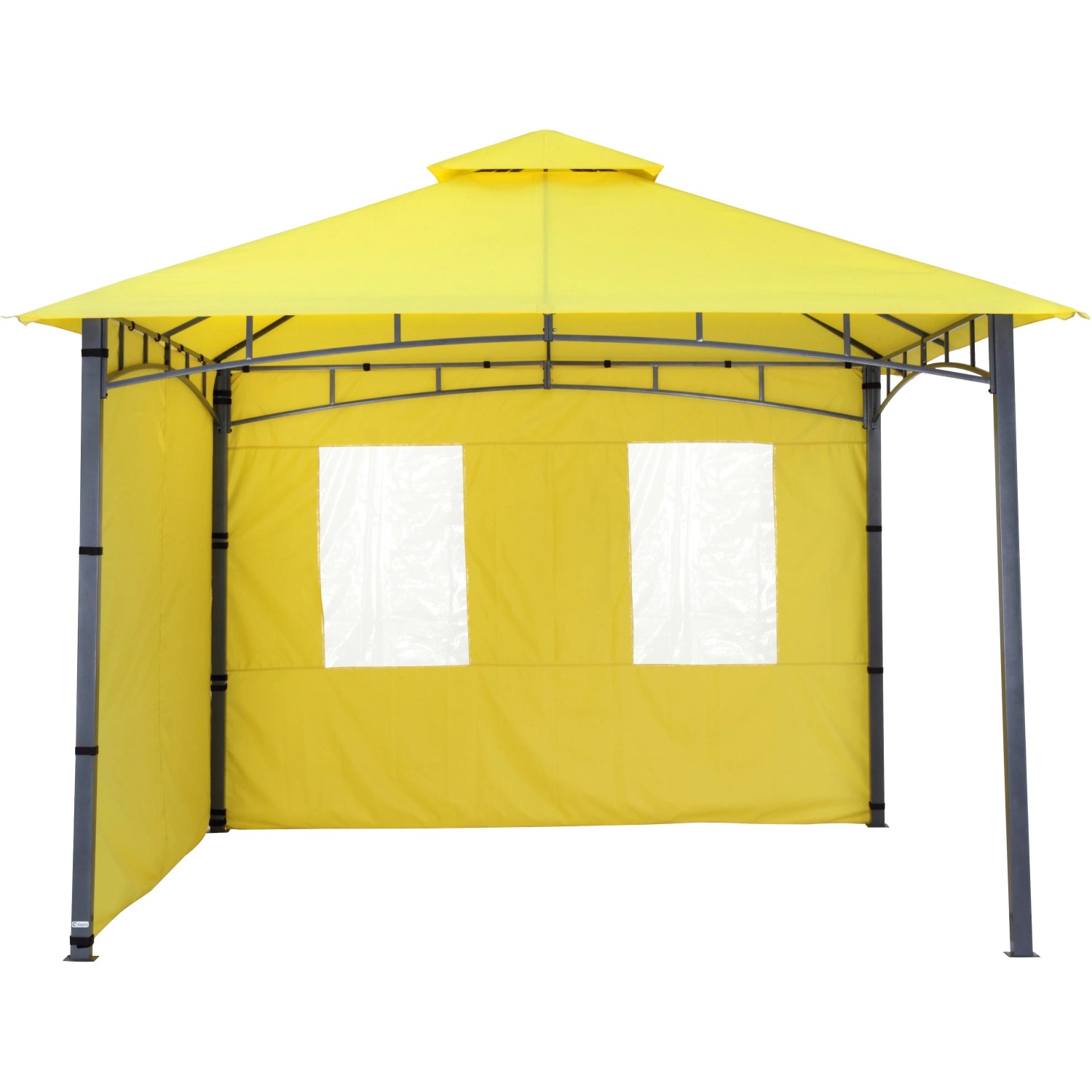 Gelbes Seitenteil-Set Lehua/Waya (2 Stk.) für Pavillon, bestehend aus geschlossenem Teil und Teil mit 2 Fenstern.