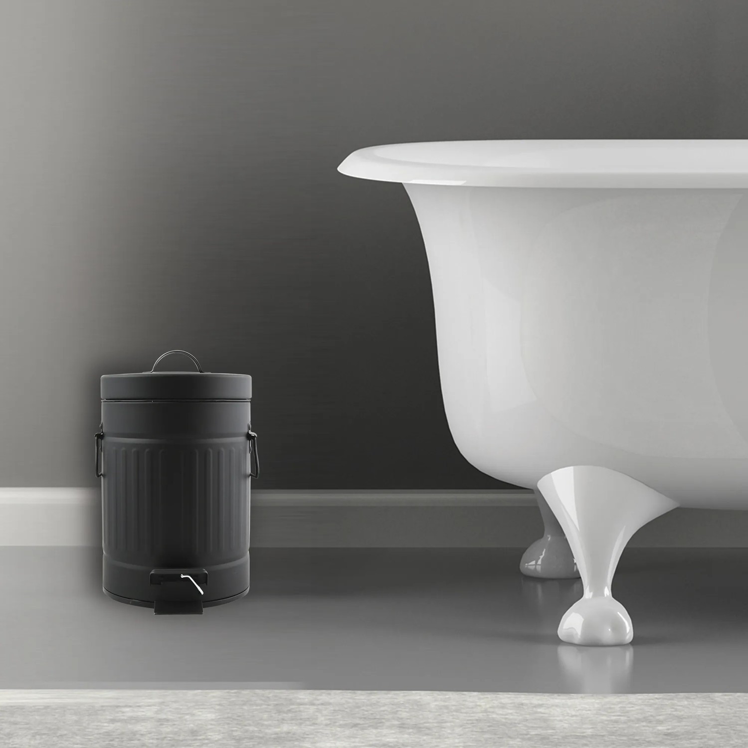 Schwarzer MSV Kosmetikeimer Habana 3 l im Badezimmer neben einer Badewanne.