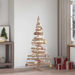 vidaXL Weihnachtsbaum aus Kiefernholz, 150 cm, mit Kugeln und Lichtern, für eine natürliche Weihnachtsdeko.