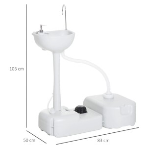Outsunny Camping Waschbecken, hellgraues HDPE, 83x50x103cm, mit Wasser- und Abwassertank.