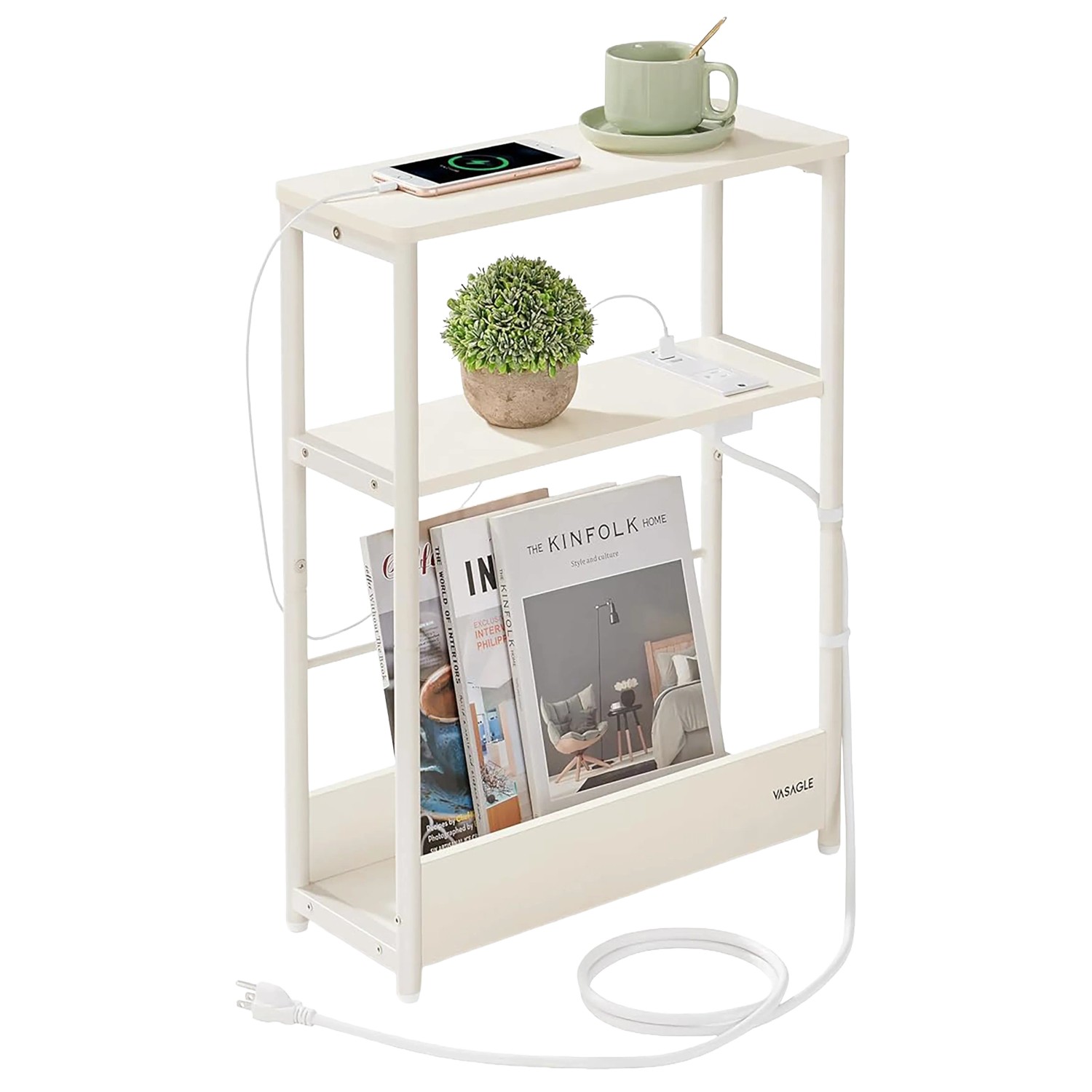 Songmics Nachttisch Barnet-old mit Ladefunktion Schmal Greige günstig online kaufen