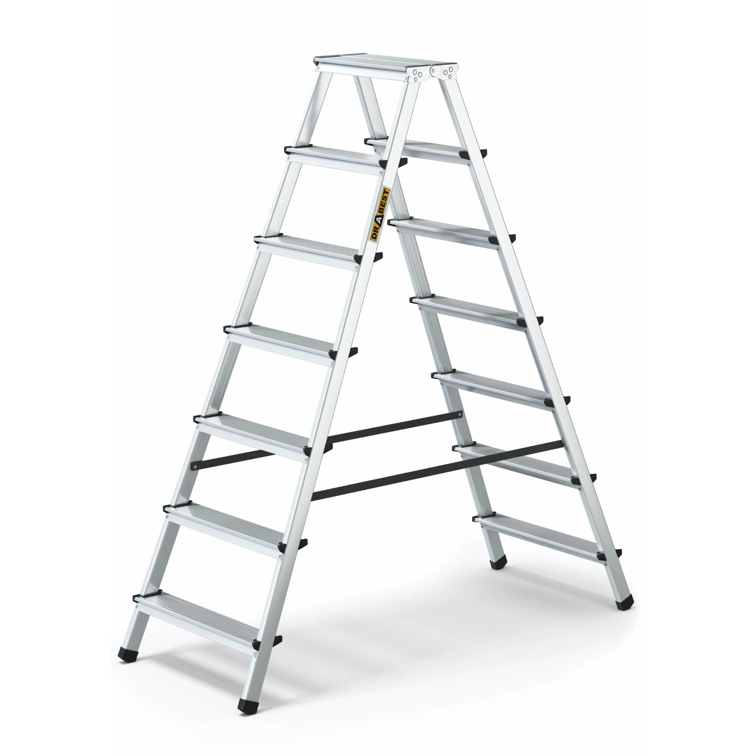 DRABEST Aluminium Haushaltsleiter Beidseitig Begehbar 2x7 Stufen