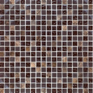 Mosaikmatte Steel aus Glas und Naturstein, 30x30 cm. Mosaikfliese in Braun- und Grautönen.