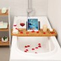 Verstellbare Songmics Badewannenablage aus Holz mit Halter für Tablet, Glas und Kerze.