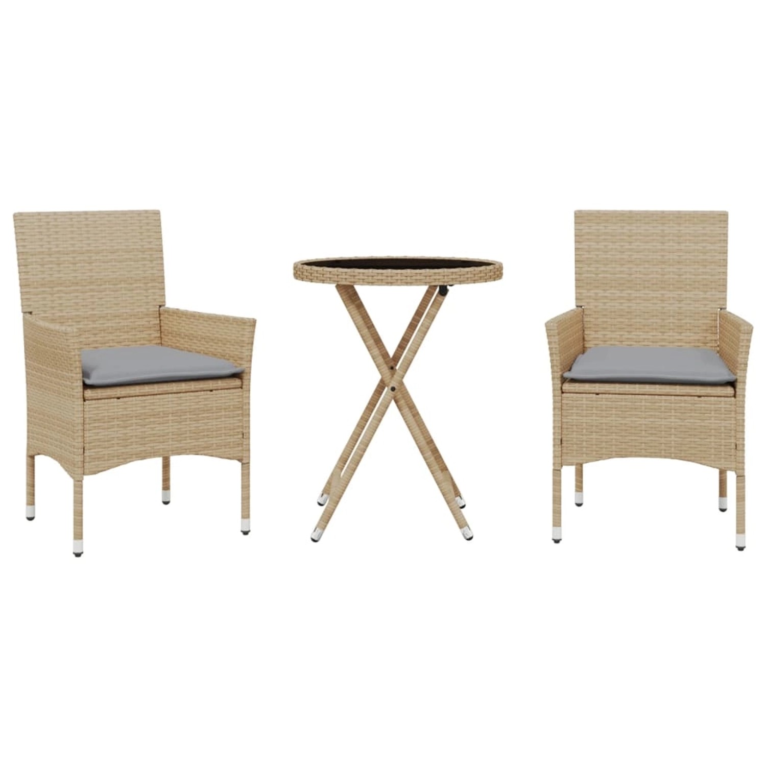 vidaXL 3-Tlg Bistro-Set mit Kissen Beige Poly Rattan und Glas 3278751 günstig online kaufen