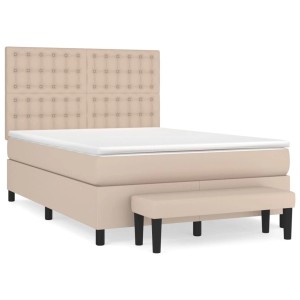 Boxspringbett in Cappuccino-Braun mit Matratze, Auflage und Bank. Elegantes Bett für erholsamen Schlaf.