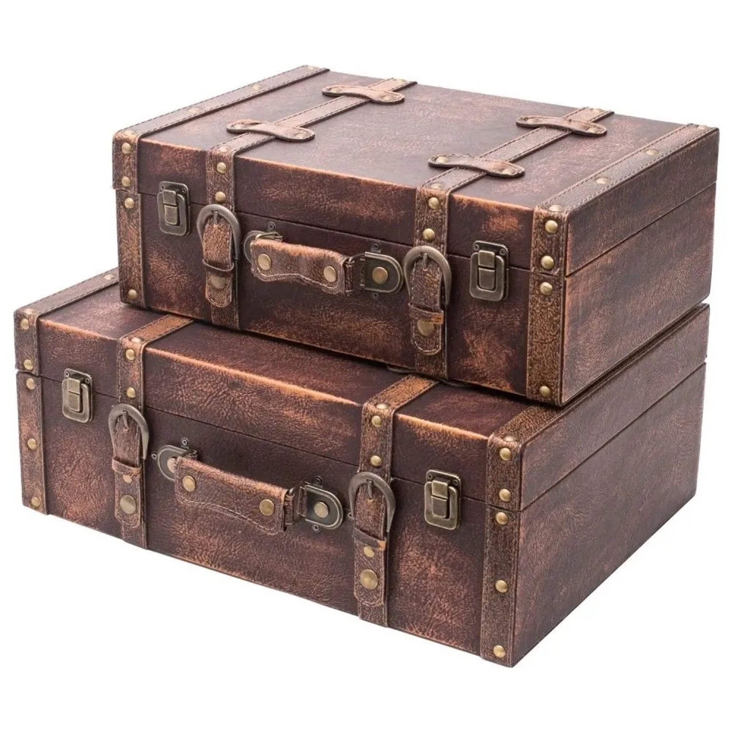 HMF VKO103 Vintage Vintage Koffer Truhe Holzkiste Holz 2er Set Versch Größen Deko Klassik
