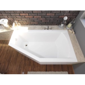 Weiße KOLMAN Eckbadewanne 150x90 cm für rechte Ecke, aus Acryl, mit Ablauf. Modernes Badambiente.