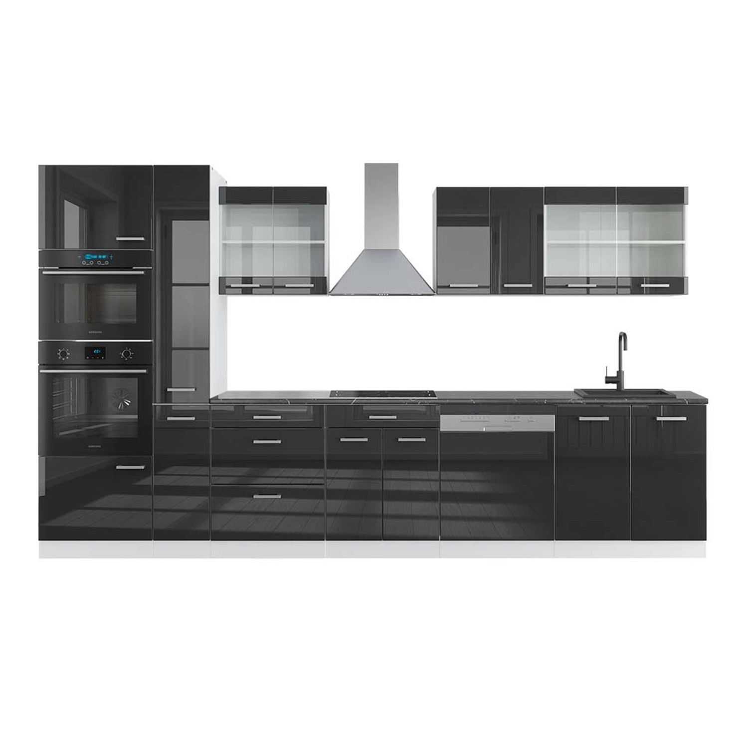 Vicco R-Line Küchenzeile Anthrazit Hochglanz/Weiß 350 cm mit HochschrankAP günstig online kaufen