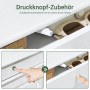 Weiße Schublade des SoBuy Schuhschranks mit Push-to-Open Funktion. Ein Finger drückt, die Schublade öffnet sich automatisch. Ideal für kleine Gegenstände im Flur.