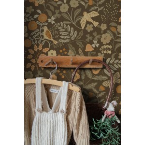 ESTAhome Tapete Blumen und Vögel Graugrün Braun und Ockergelb 50 x 900 cm