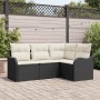Schwarzes 4-tlg. vidaXL Garten-Sofa-Set aus Poly Rattan mit Kissen für Terrasse und Garten.