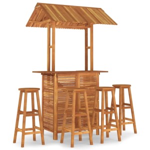 vidaXL Gartenbar-Set, 5-teilig, Akazienholz mit Bar und 4 Hockern. Ideal für Garten und Terrasse.
