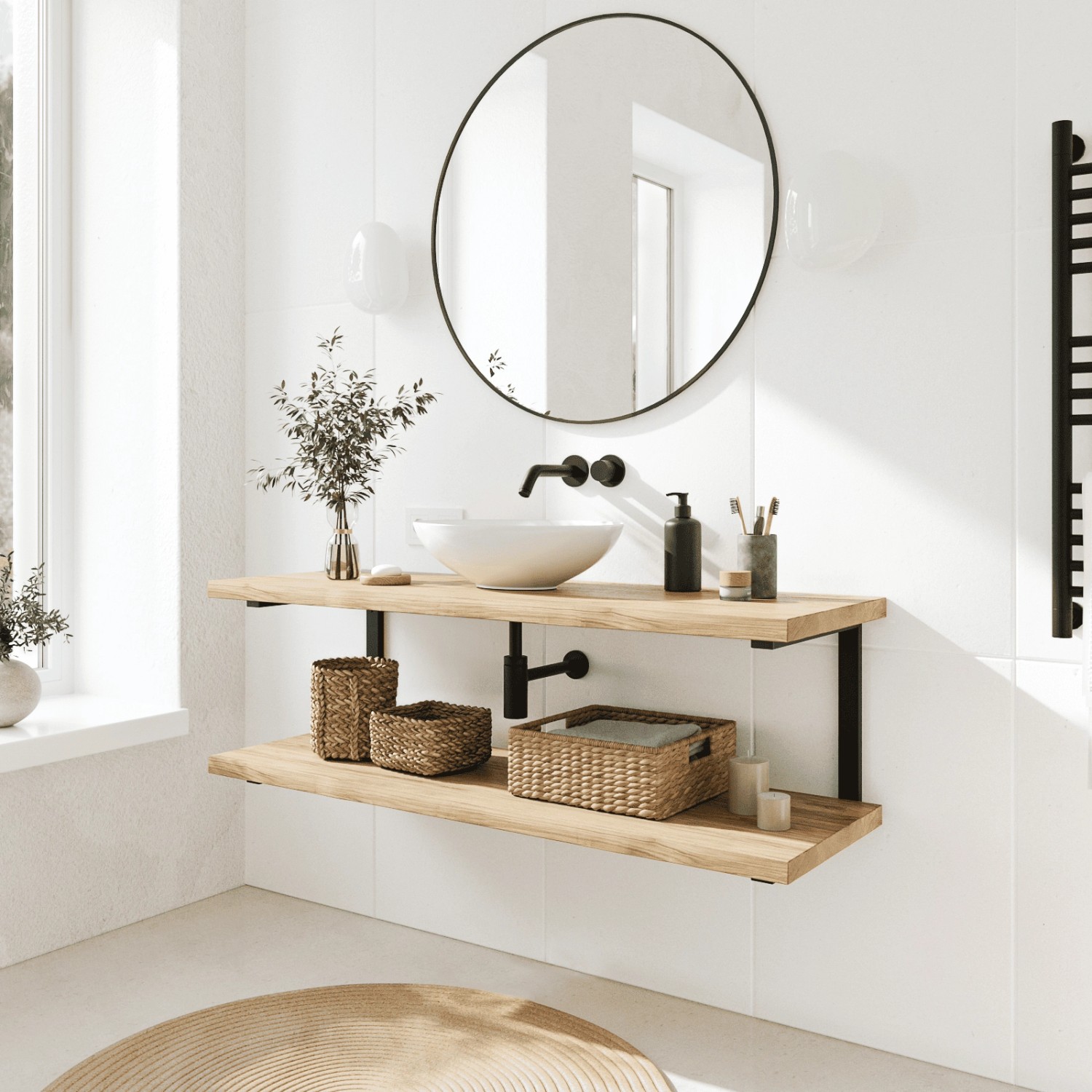 HEVVA Waschtischhalterung LAHN 30 cm Tief 2er Set Schwarz_5