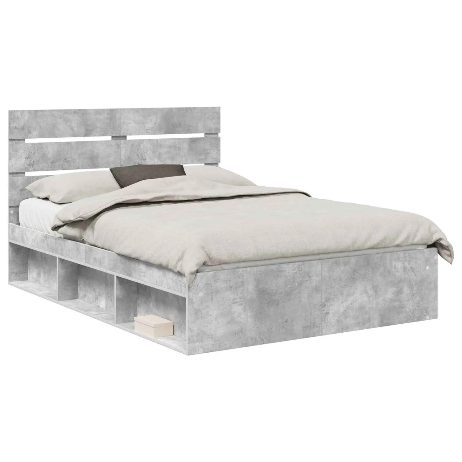vidaXL Bettrahmen mit Kopfteil Beton 140 x 200 cm Massives Kiefernholz 3411739