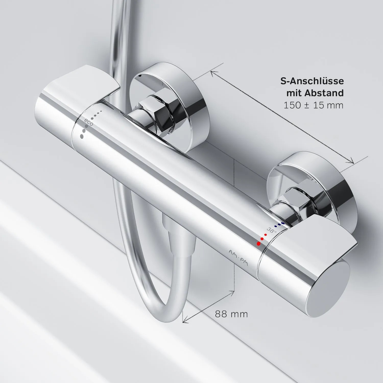 AM.PM X-Joy Thermostat-Duscharmatur aus Chrom, Aufputz-Mischbatterie mit S-Anschlüssen.