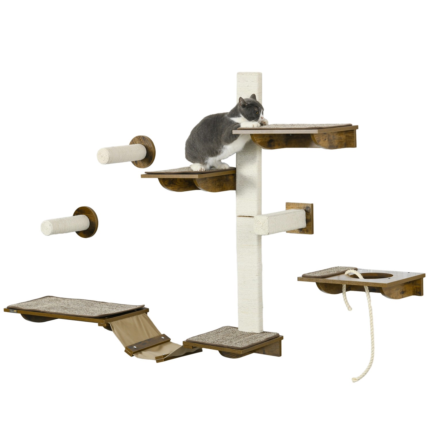 Thumbnail - PawHut Katzenregal-Set Spanplatte Sisal Braun Cremeweiß 136L x 29B x 8,5H cm