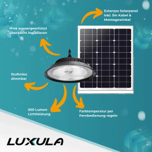LUXULA Solar Hängeleuchte CCT Dimmbar Fernbedienung Warm- Kaltweiß IP44 500lm Pendelleuchte Außen